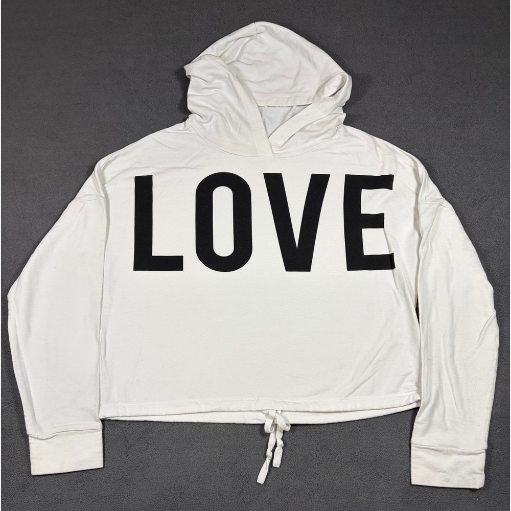 Soho Street Hoodie Womens Medium White Love Graphic Cropped Drawstring